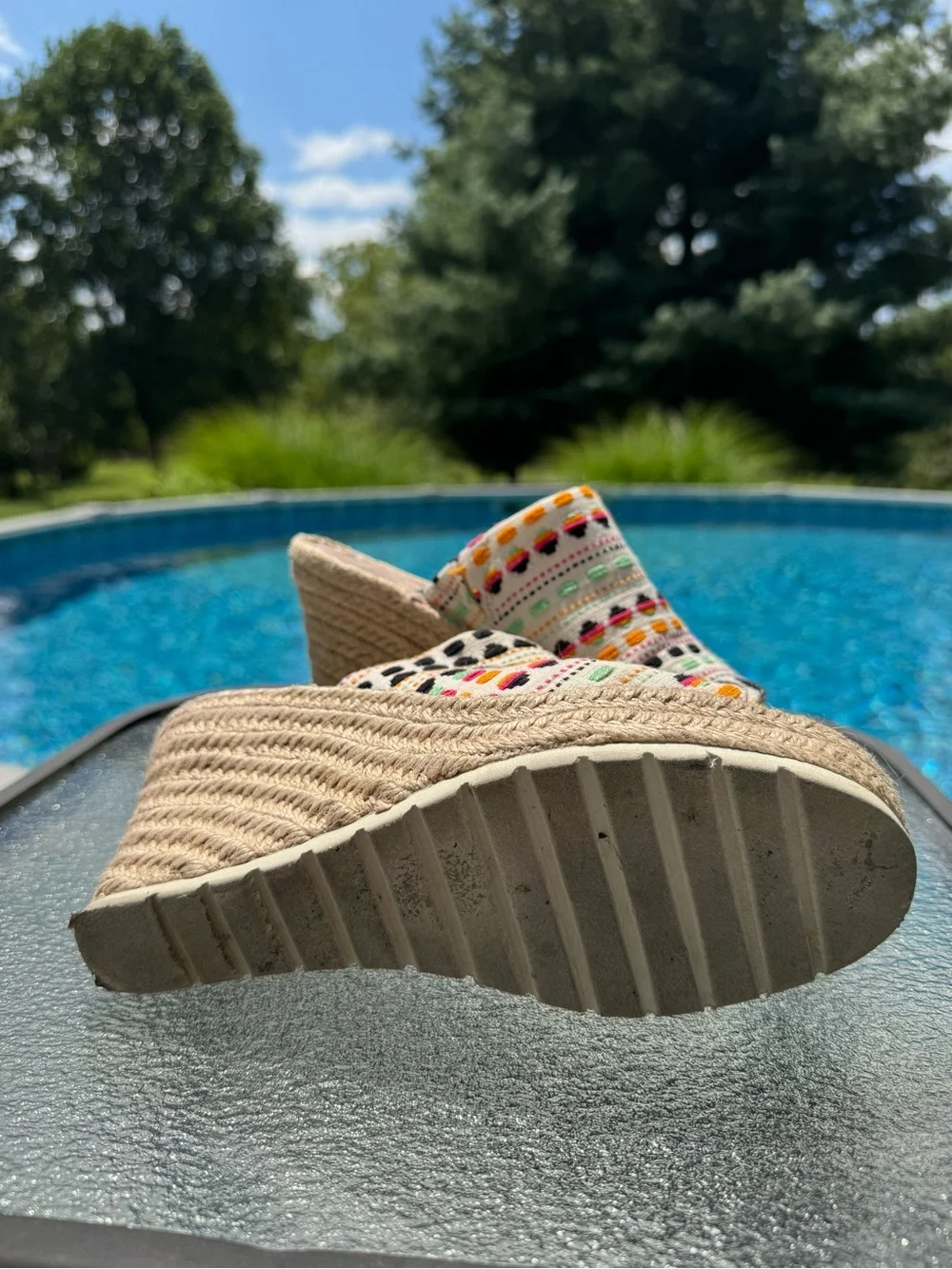 Toms Cream Multicolor Embroidered Wedge Sandals